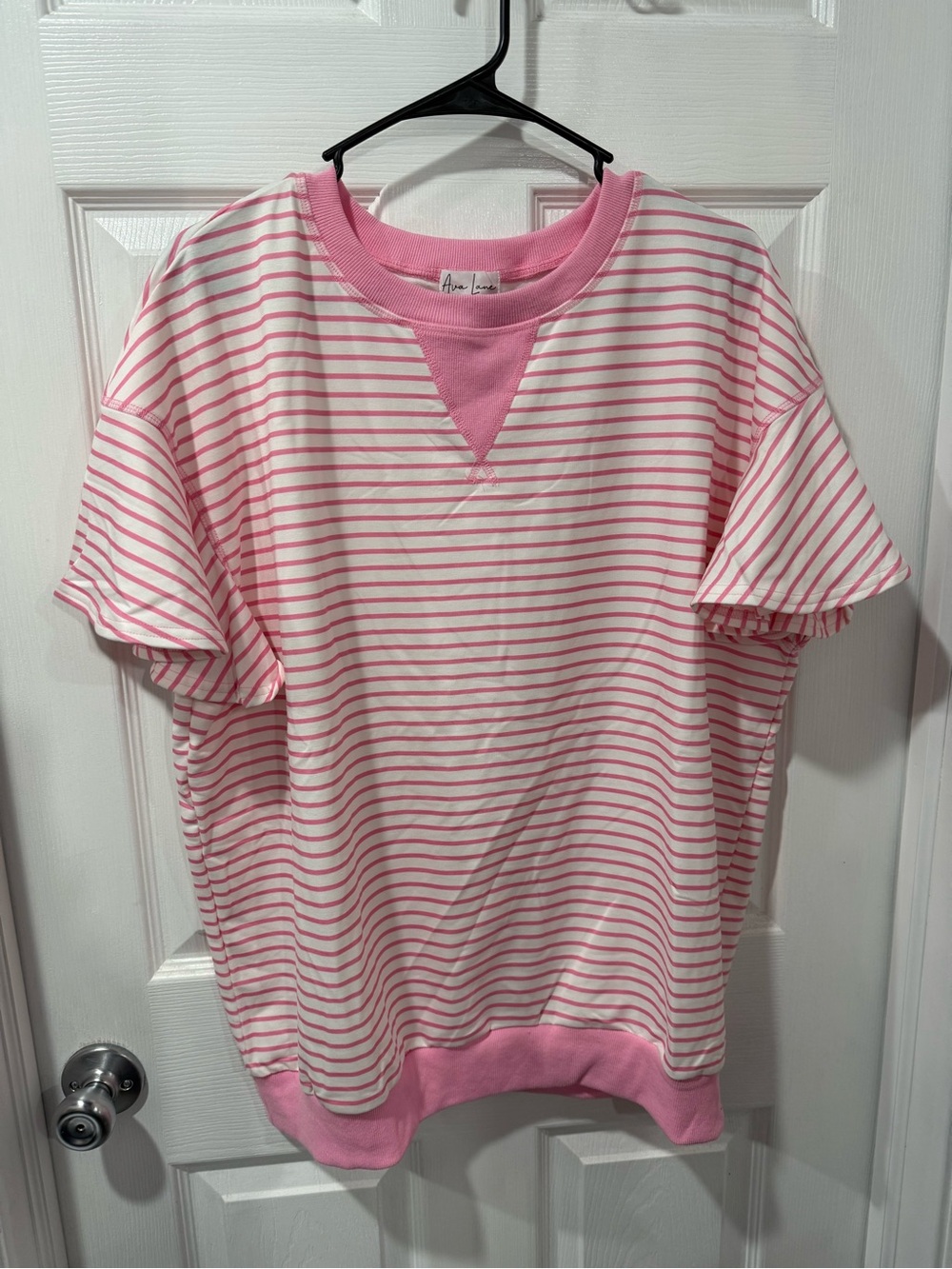 Women's Pink & White Striped Short Sleeve Top